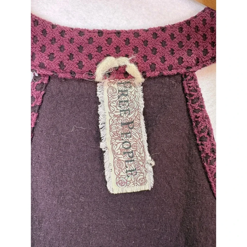 Free People‎ Burgundy Textured Halter Mini Dress Womens Small Boho Jacquard